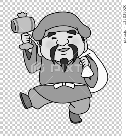 Cute illustration of Daikokuten, one of the Seven Lucky Gods (gray) 133839020
