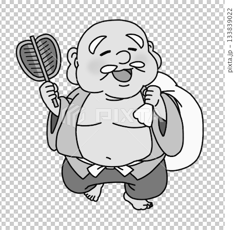 かわいい七福神・布袋尊のイラスト（グレー） 133839022