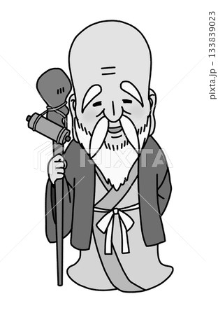 かわいい七福神・福禄寿のイラスト（グレー） 133839023