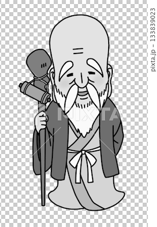 かわいい七福神・福禄寿のイラスト（グレー） 133839023