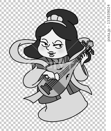 かわいい七福神・弁財天のイラスト（グレー） 133839024