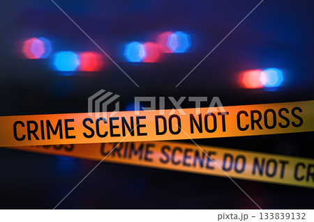 Crime scene police tape with flashing lights Crime scene police tape with flashing lights 133839132