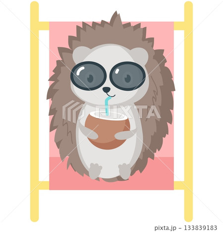 Hedgehog rest with cocktail on beach vector icon 133839183