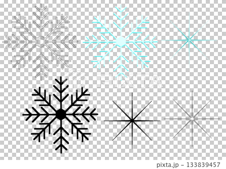 Set of three types of snowflakes: line drawing, solid, and color 133839457