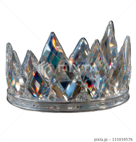 Sparkling crystal crown adorned with dazzling facets and rainbow refractions, exuding luxury, royalty, and prestige for elegant celebrations and prestigious achievements. 133839576