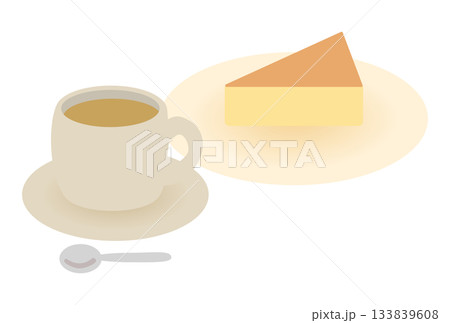 シンプルなカフェのコーヒーとケーキのイラスト シンプルなカフェのコーヒーとケーキのイラスト 133839608
