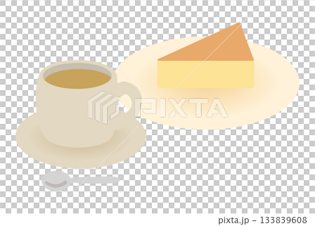 シンプルなカフェのコーヒーとケーキのイラスト シンプルなカフェのコーヒーとケーキのイラスト 133839608