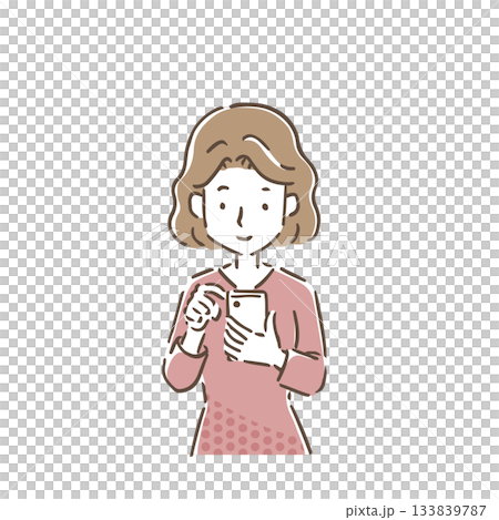 俯いてスマホを操作している若い女性 133839787