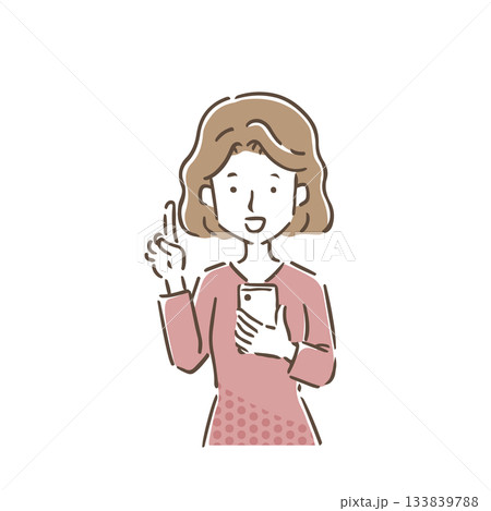 スマホを持って人差し指を立てている若い女性 133839788