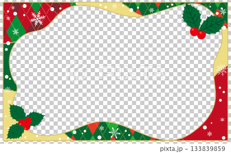 雪と柊のクリスマスの背景装飾フレーム素材 雪と柊のクリスマスの背景装飾フレーム素材 133839859