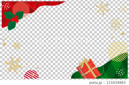 Christmas present and holly frame background illustration 133839863