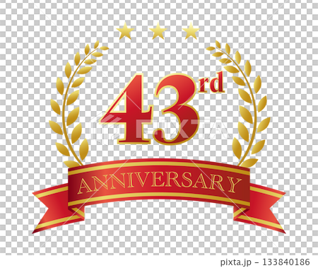 Forty-third anniversary icon. Red ribbon and decorative frame. Forty-third anniversary icon. Red ribbon and decorative frame. 133840186