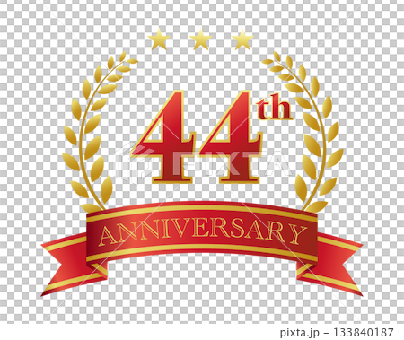 Forty-fourth anniversary icon. Red ribbon and decorative frame. Forty-fourth anniversary icon. Red ribbon and decorative frame. 133840187