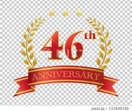 Forty-sixth anniversary icon. Red ribbon and decorative frame. 133840188