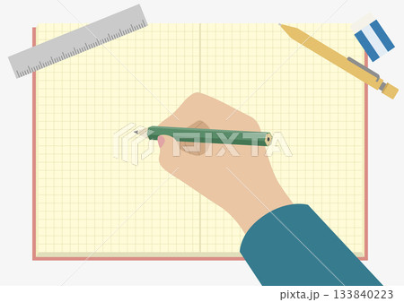 フラットイラスト：鉛筆を持つ手とノート 133840223