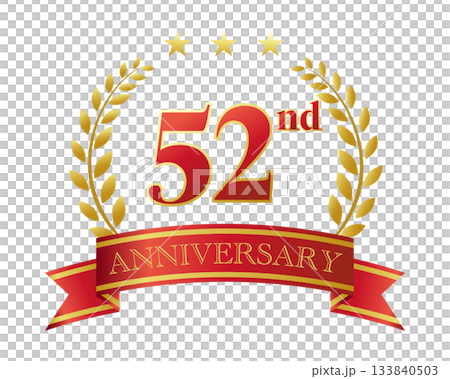52nd anniversary icon. Red ribbon and decorative frame. 133840503