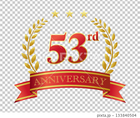 53週年紀念圖示。紅色絲帶和裝飾框。 133840504