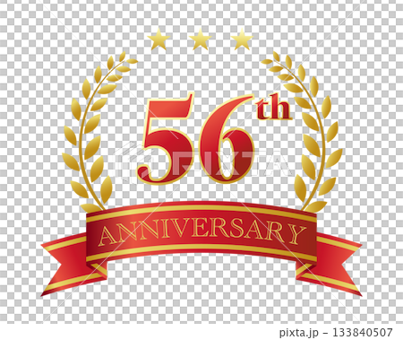 56周年記念のアイコン。赤いリボンと装飾フレーム。 56周年記念のアイコン。赤いリボンと装飾フレーム。 133840507
