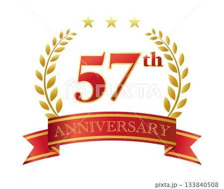 57周年記念のアイコン。赤いリボンと装飾フレーム。 133840508