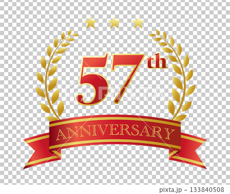 57週年紀念圖示。紅色絲帶和裝飾框。 133840508