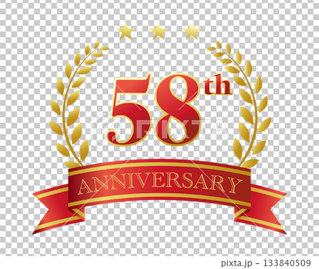 58週年紀念圖示。紅色絲帶和裝飾框。 133840509
