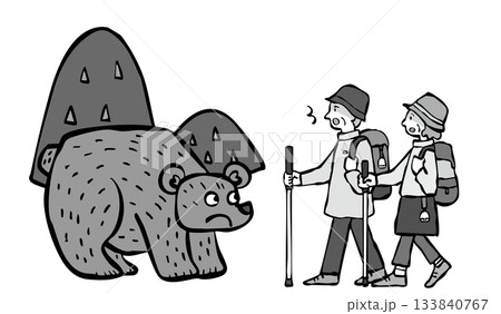 登山中にクマに遭遇した男女(シニア) 熊 くま 登山中にクマに遭遇した男女(シニア) 熊 くま 133840767