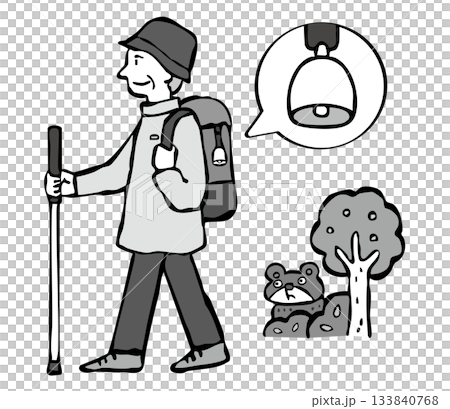 Senior man hiking with a bear bell 133840768
