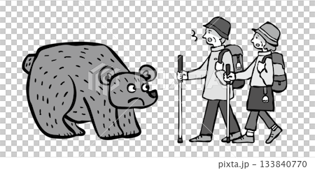 登山中にクマに遭遇した男女(シニア) 熊 くま 登山中にクマに遭遇した男女(シニア) 熊 くま 133840770