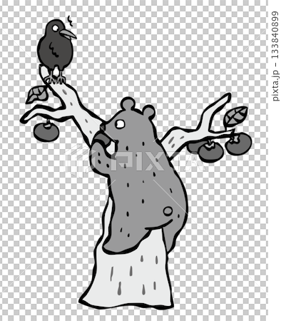 熊和烏鴉一起爬柿子樹。 133840899