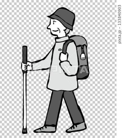 Senior man hiking wearing a bear bell Senior man hiking wearing a bear bell 133840903