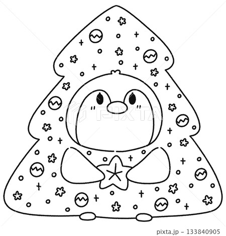 Penguin Wearing A Christmas Tree Costume - Outline 133840905