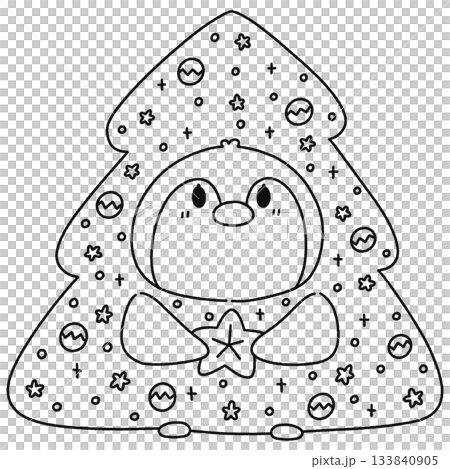 Penguin Wearing A Christmas Tree Costume - Outline 133840905