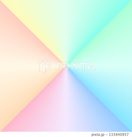 中心から広がるパステルカラーの円錐状グラデーション、虹色の正方形ベクター背景 中心から広がるパステルカラーの円錐状グラデーション、虹色の正方形ベクター背景 133840957