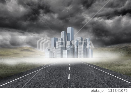 Cityscape on stormy landscape background Cityscape on stormy landscape background 133841073
