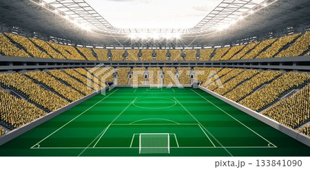 Vast football stadium with fans in yellow Vast football stadium with fans in yellow 133841090