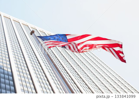 American flag and skyscraper 133841099