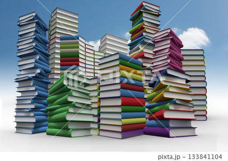 Piles of books against sky 133841104