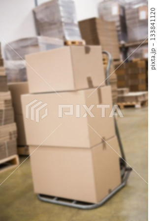 Close-up of boxes on hand truck 133841120