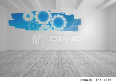Display on wall showing cloudy cogs and wheels 133841161