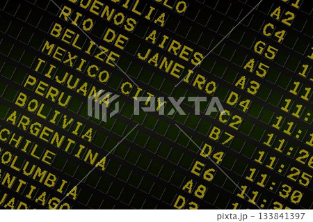Black airport departures board for south america Black airport departures board for south america 133841397
