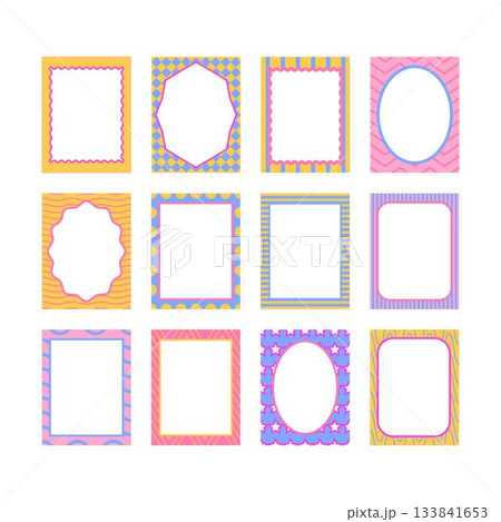 Colorful retro decorative frame border abstract shape vector illustration 133841653