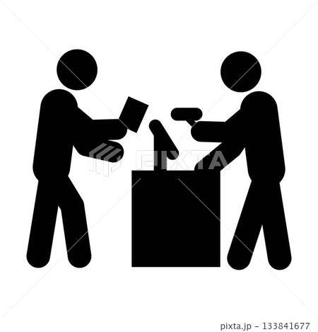 Shopping icon pictogram customer at billing checkout counter, product scanning glyph vector illustration Shopping icon pictogram customer at billing checkout counter, product scanning glyph vector illustration 133841677