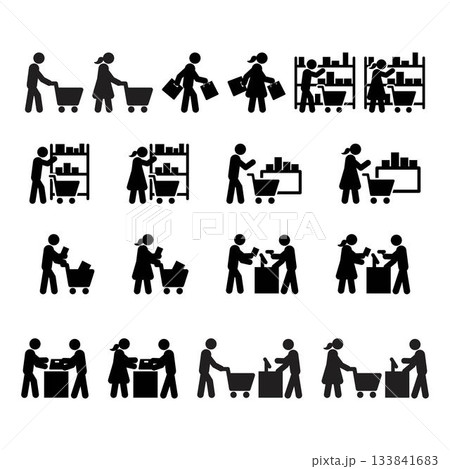 Shopping icon pictogram customer with cart glyph vector illustration Shopping icon pictogram customer with cart glyph vector illustration 133841683