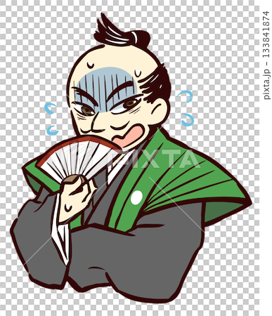 A samurai in a formal kimono panics after his crimes are discovered 133841874