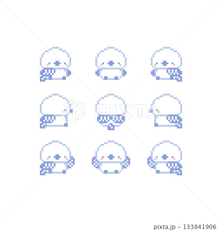 座る青色シマエナガのドット絵 座る青色シマエナガのドット絵 133841906