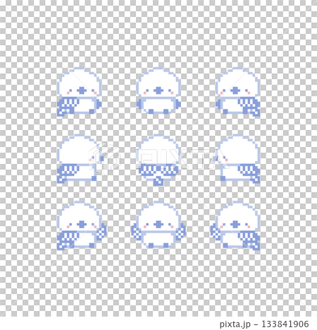 座る青色シマエナガのドット絵 座る青色シマエナガのドット絵 133841906