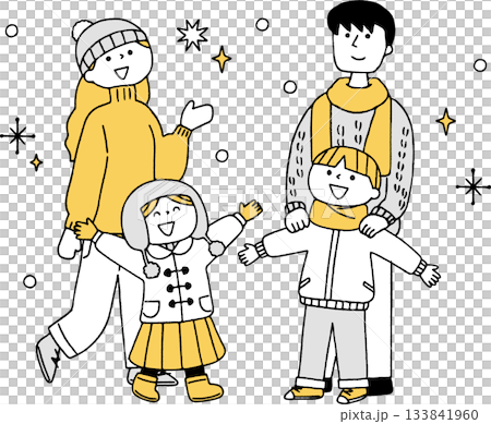 冬の楽しそうな家族単色 133841960