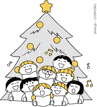 クリスマツツリーの前で歌う子供たち単色 133841961