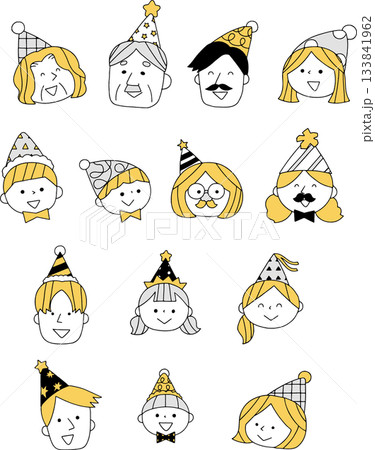 パーティーを楽しむ人々の顔アイコンセット単色 133841962