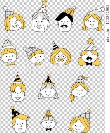 パーティーを楽しむ人々の顔アイコンセット単色 133841962